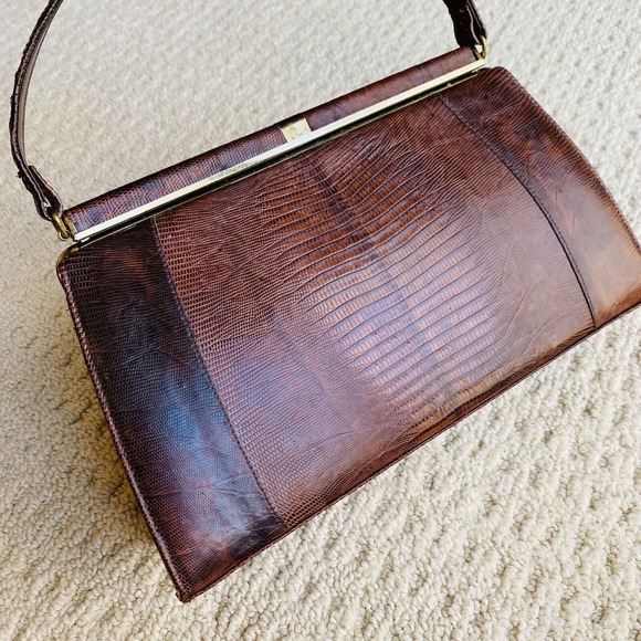 VTG Lizard Snake Alligator Skin Purse Caramel Brown Textured Leather Pocketbook - Picture 12 of 15